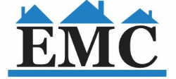 The image shows a logo with the letters "EMC" in bold, with three houses depicted above the text.